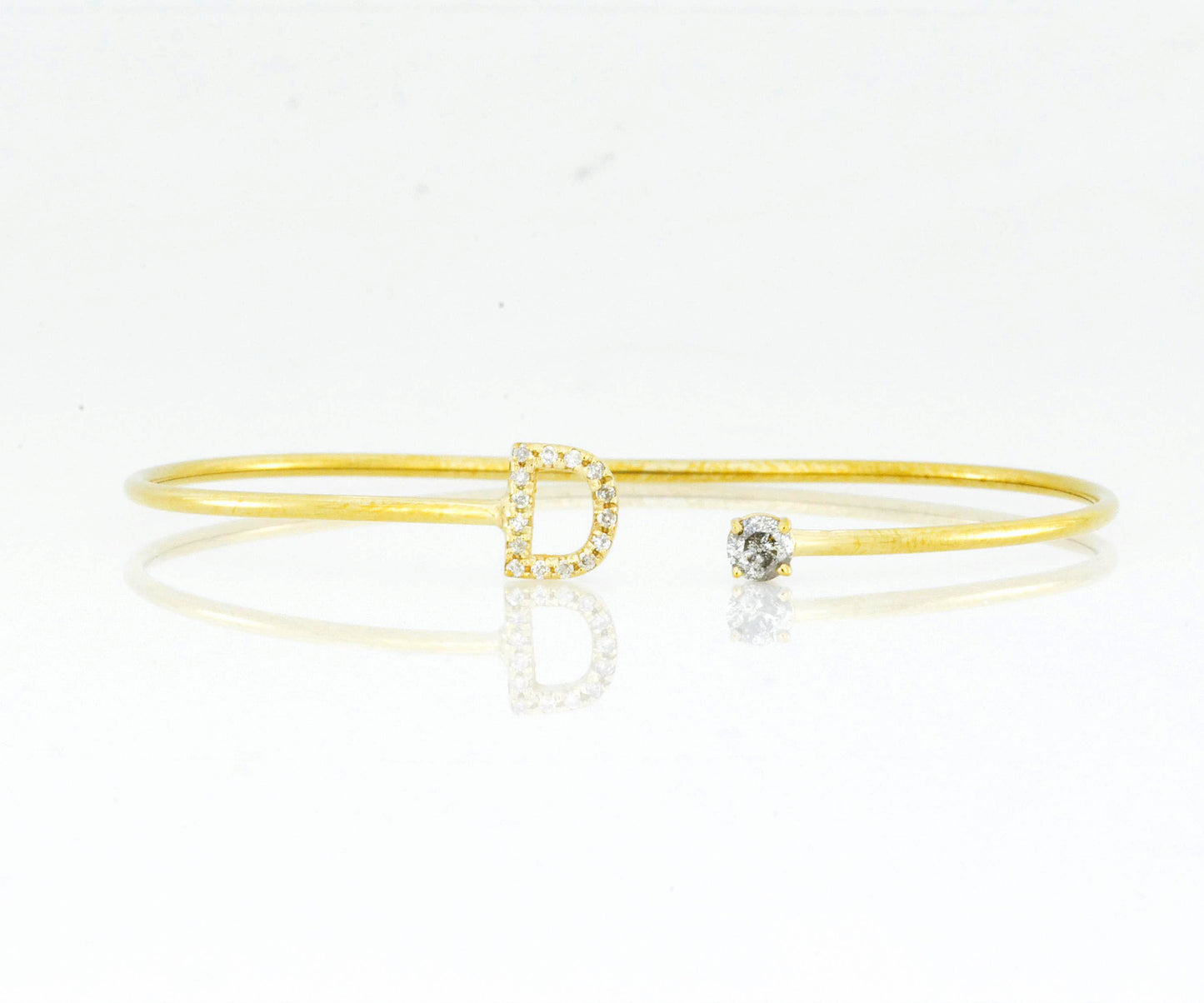 14Kt Gold Initial Letter Diamond Bangle Bracelet