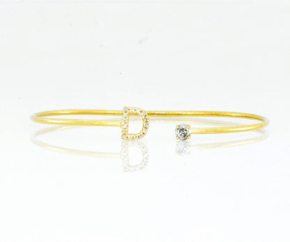 14Kt Gold Initial Letter Diamond Bangle Bracelet