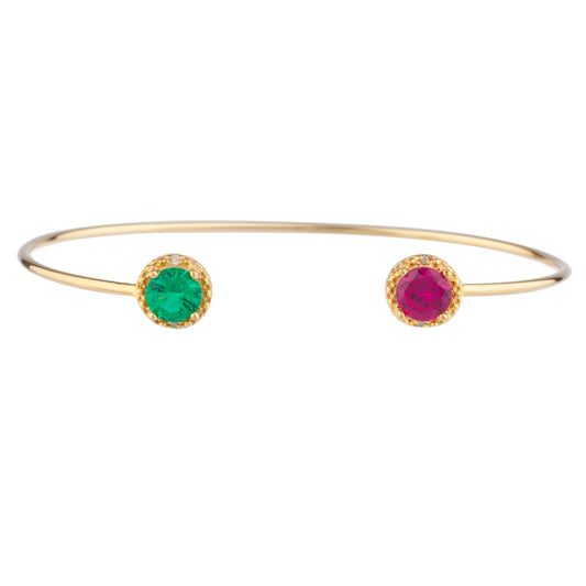 14Kt Gold Created Ruby & Emerald Diamond Round Bangle Bracelet