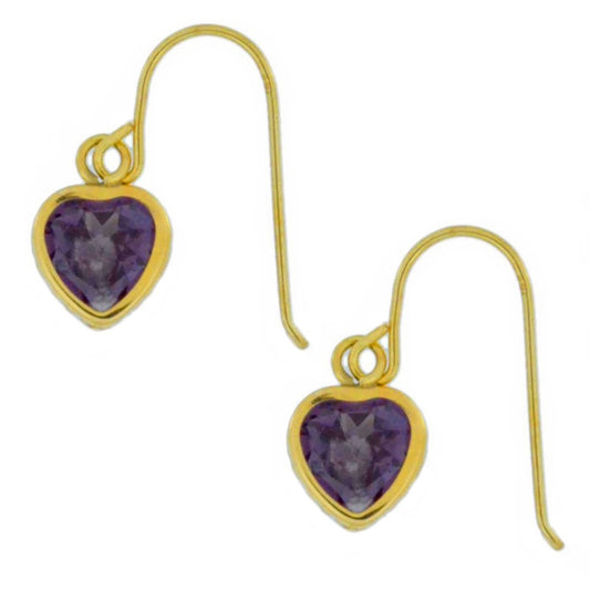 14Kt Yellow Gold Alexandrite Heart Bezel Dangle Earrings