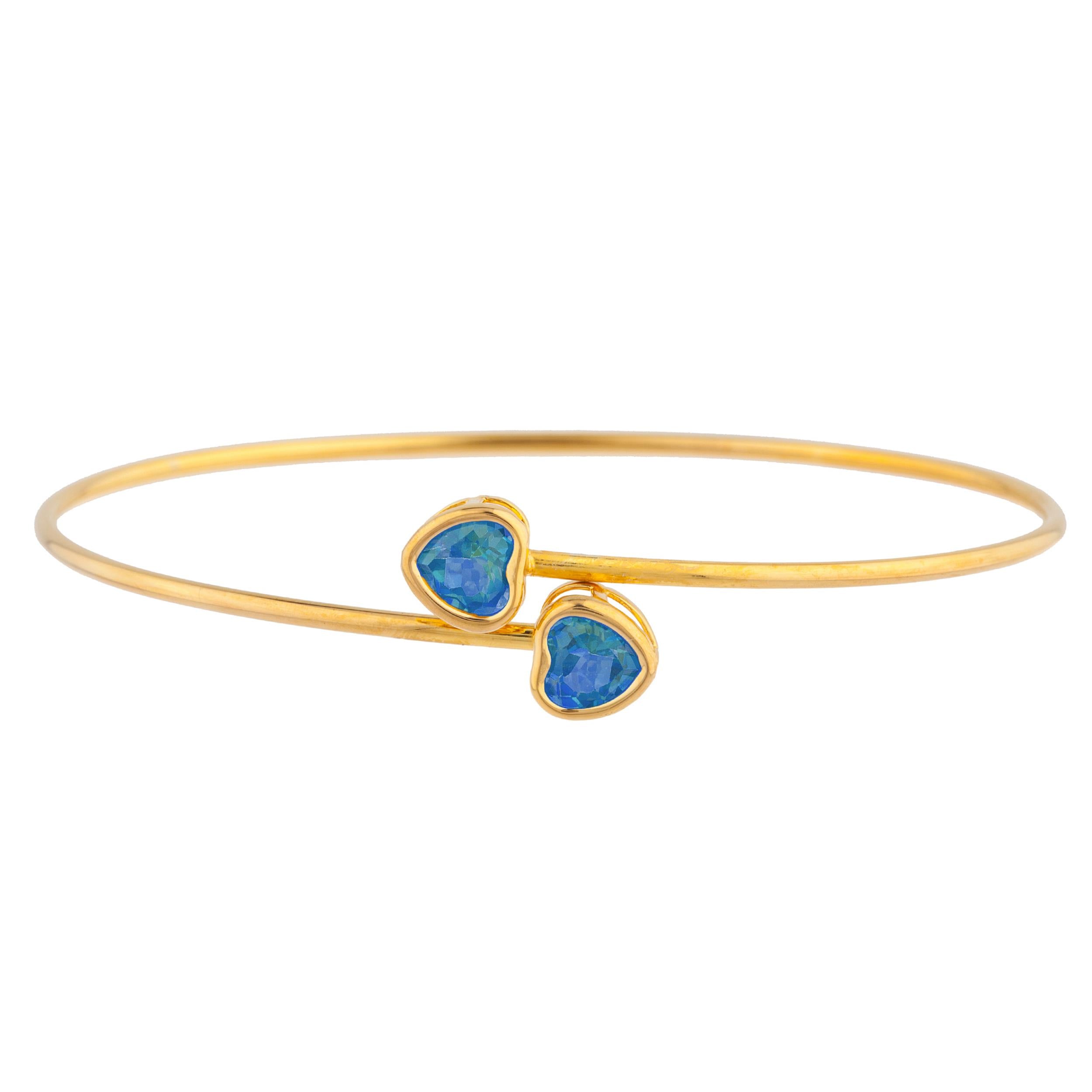 14Kt Gold Natural Blue Mystic Topaz Heart Bezel Bangle Bracelet