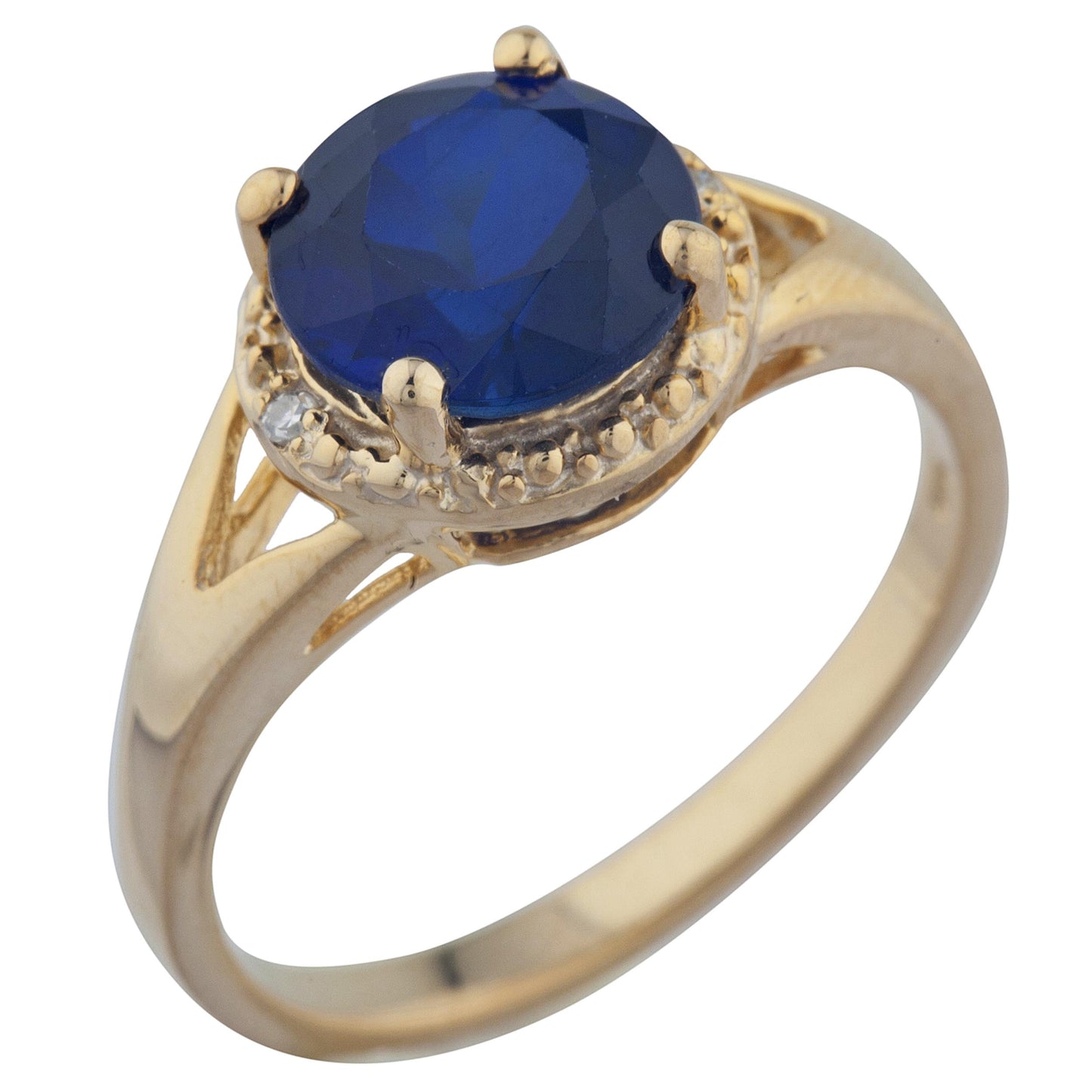 2 Ct Blue Sapphire & Diamond Halo Design Round Ring 14Kt Yellow Gold Rose Gold Silver