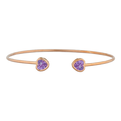 14Kt Rose Gold Plated Alexandrite Heart Bezel Bangle Bracelet