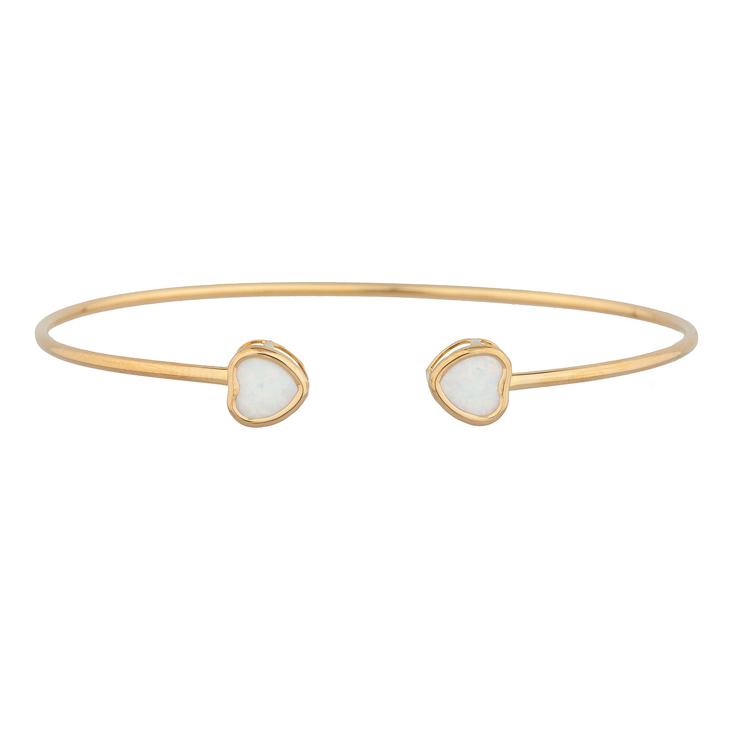 14Kt Yellow Gold Plated Genuine Opal Heart Bezel Bangle Bracelet