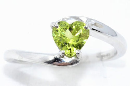 1 Ct Peridot Heart Ring .925 Sterling Silver Rhodium Finish