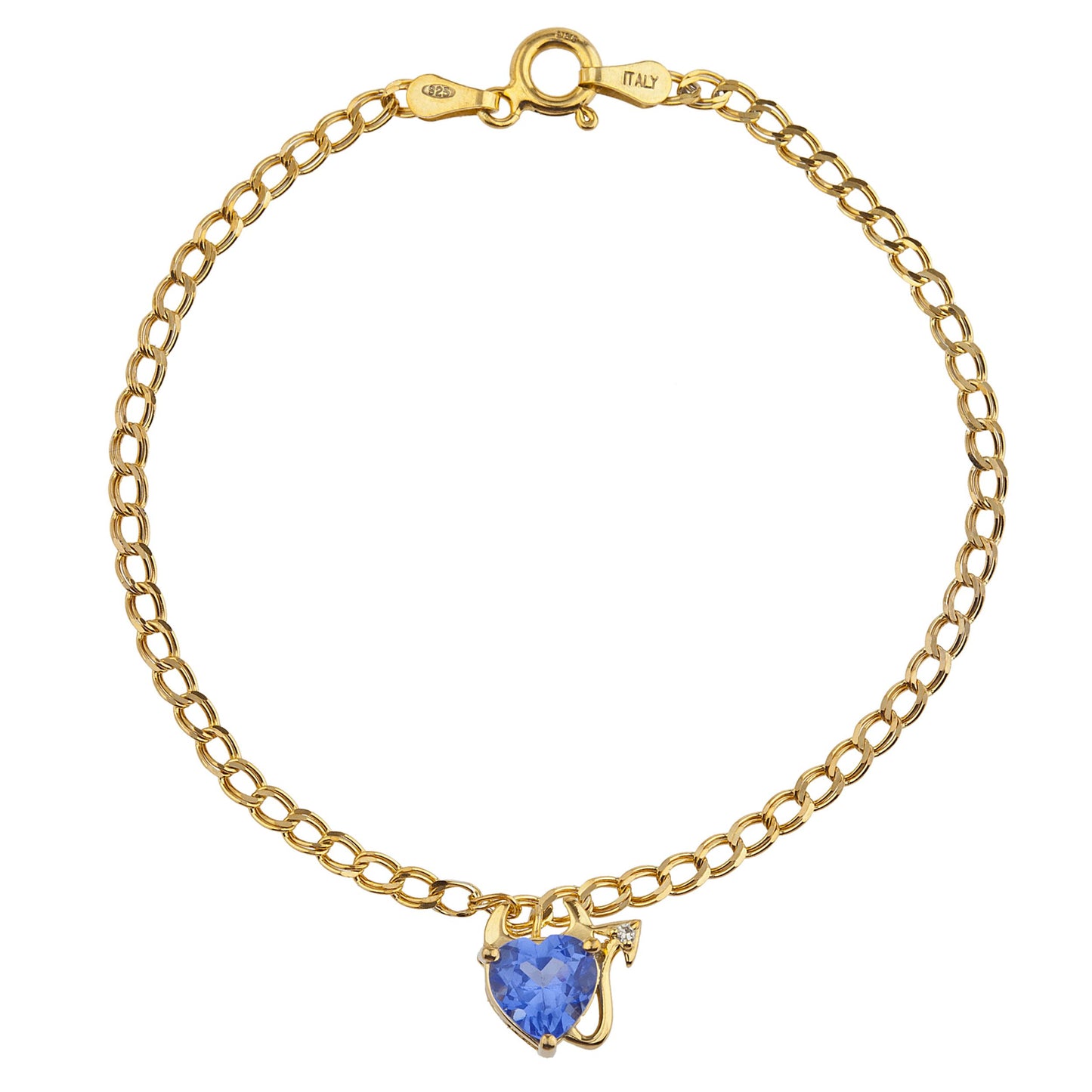 14Kt Yellow Gold Plated Tanzanite & Diamond Devil Heart Bracelet