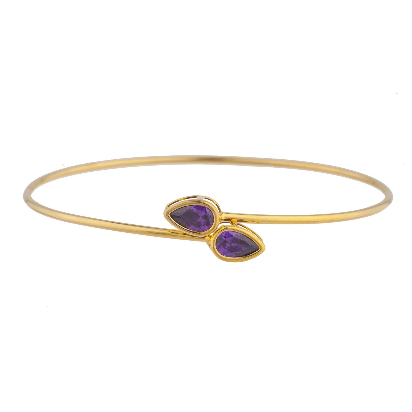 14Kt Gold Amethyst Pear Bezel Bangle Bracelet