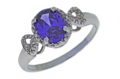 2 Ct Amethyst & Diamond Oval Heart Ring .925 Sterling Silver Rhodium Finish