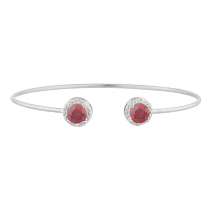 2 Ct Garnet & Diamond Round Bangle Bracelet .925 Sterling Silver