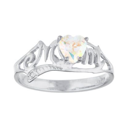 14Kt Gold Natural Mercury Mist Mystic Topaz & Diamond Heart Mom Ring