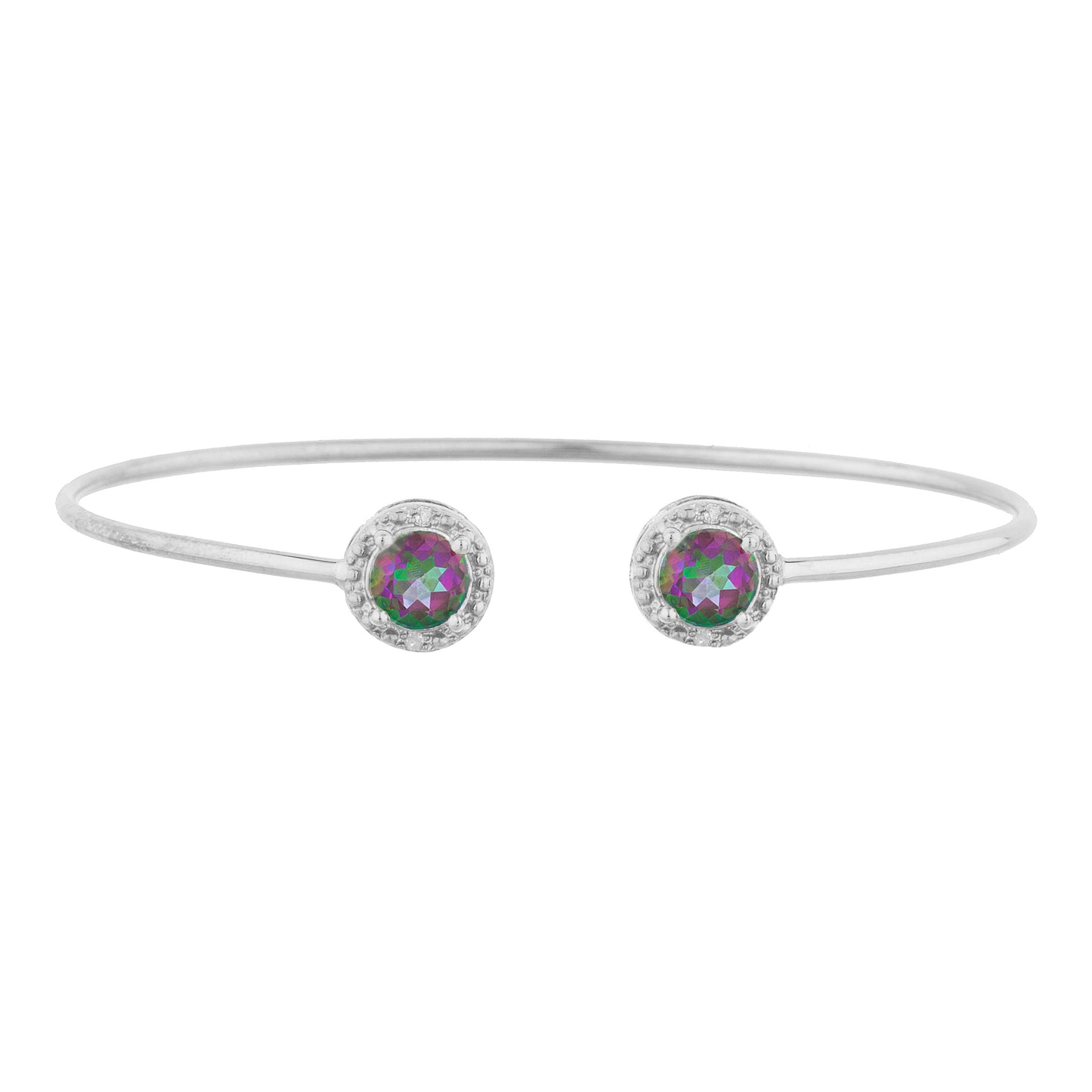 2 Ct Natural Mystic Topaz & Diamond Round Bangle Bracelet .925 Sterling Silver