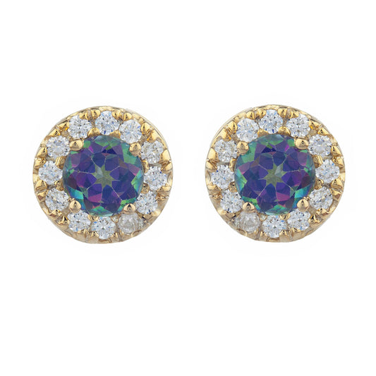 14Kt Gold 1 Ct Natural Mystic Topaz Halo Design Stud Earrings