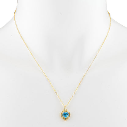 14Kt Gold Swiss Blue Topaz Heart Design Pendant Necklace