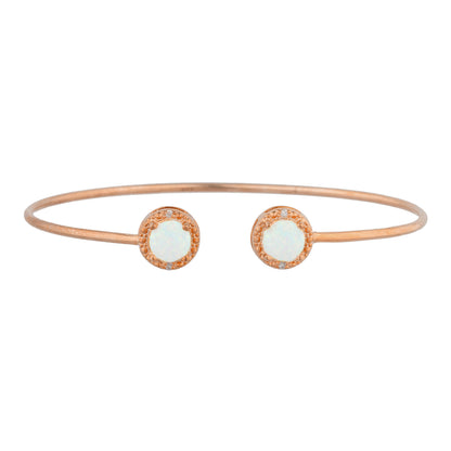 14Kt Gold Opal & Diamond Round Bangle Bracelet