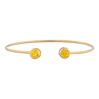 14Kt Gold Yellow Citrine Round Bezel Bangle Bracelet