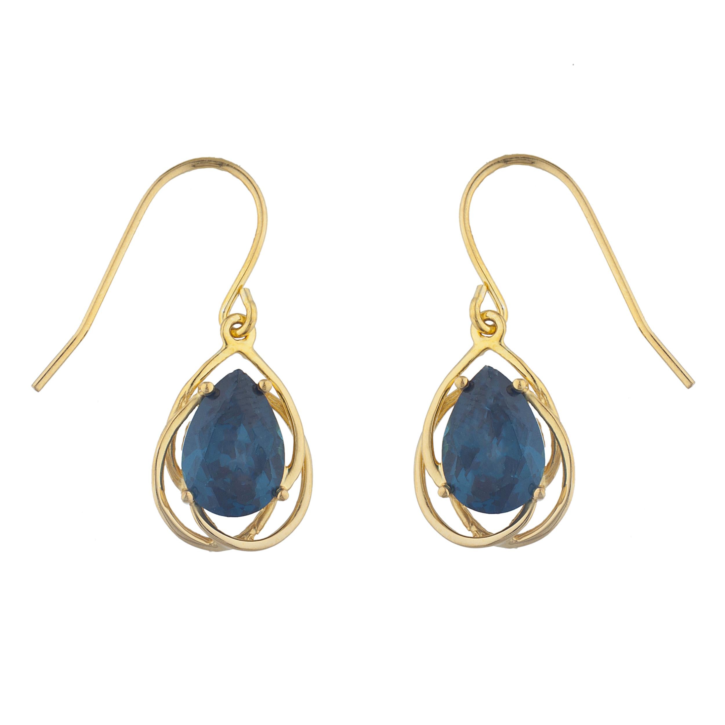 14Kt Gold 4 Ct London Blue Topaz Pear Teardrop Design Dangle Earrings