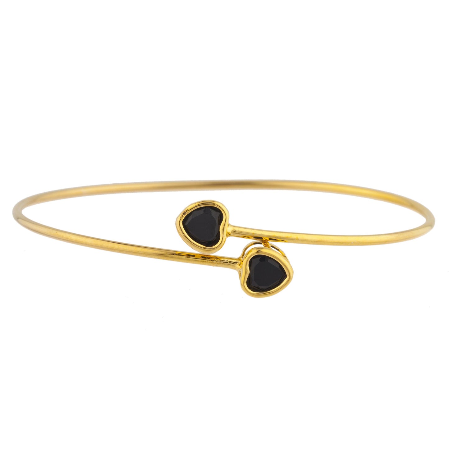 14Kt Yellow Gold Plated Genuine Black Onyx Heart Bezel Bangle Bracelet