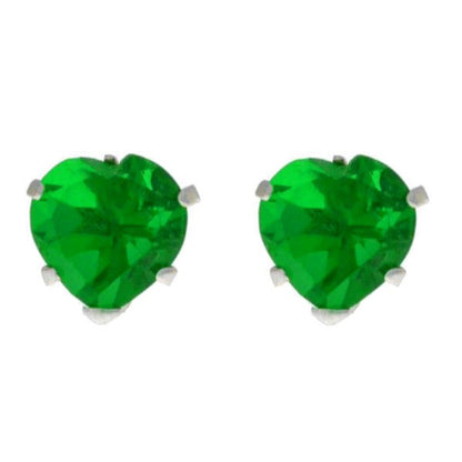 14Kt White Gold Emerald Heart Stud Earrings