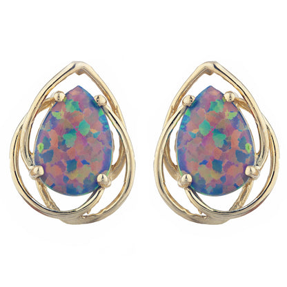 14Kt Gold Black Opal Pear Teardrop Design Stud Earrings