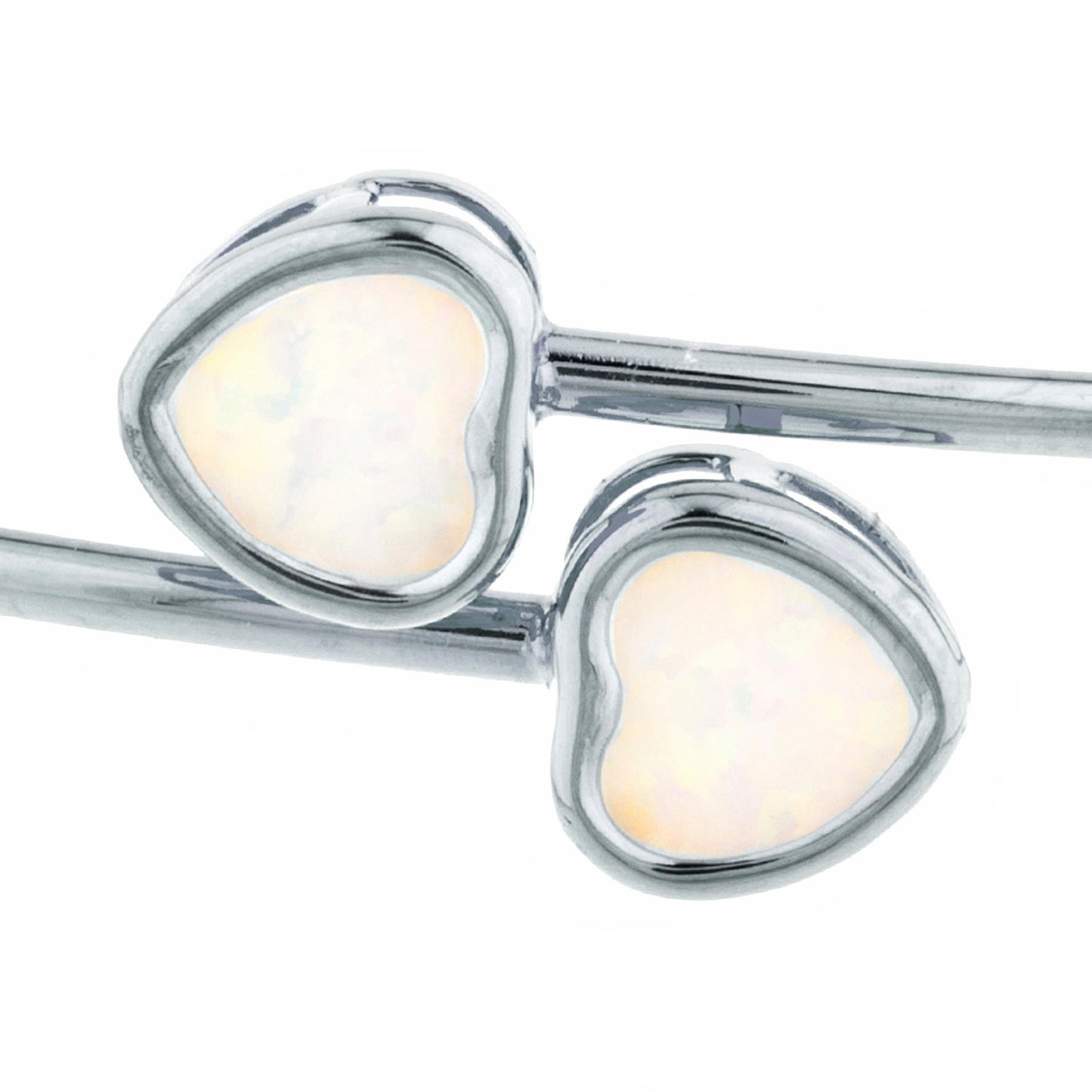 Opal Heart Bezel Bangle Bracelet .925 Sterling Silver