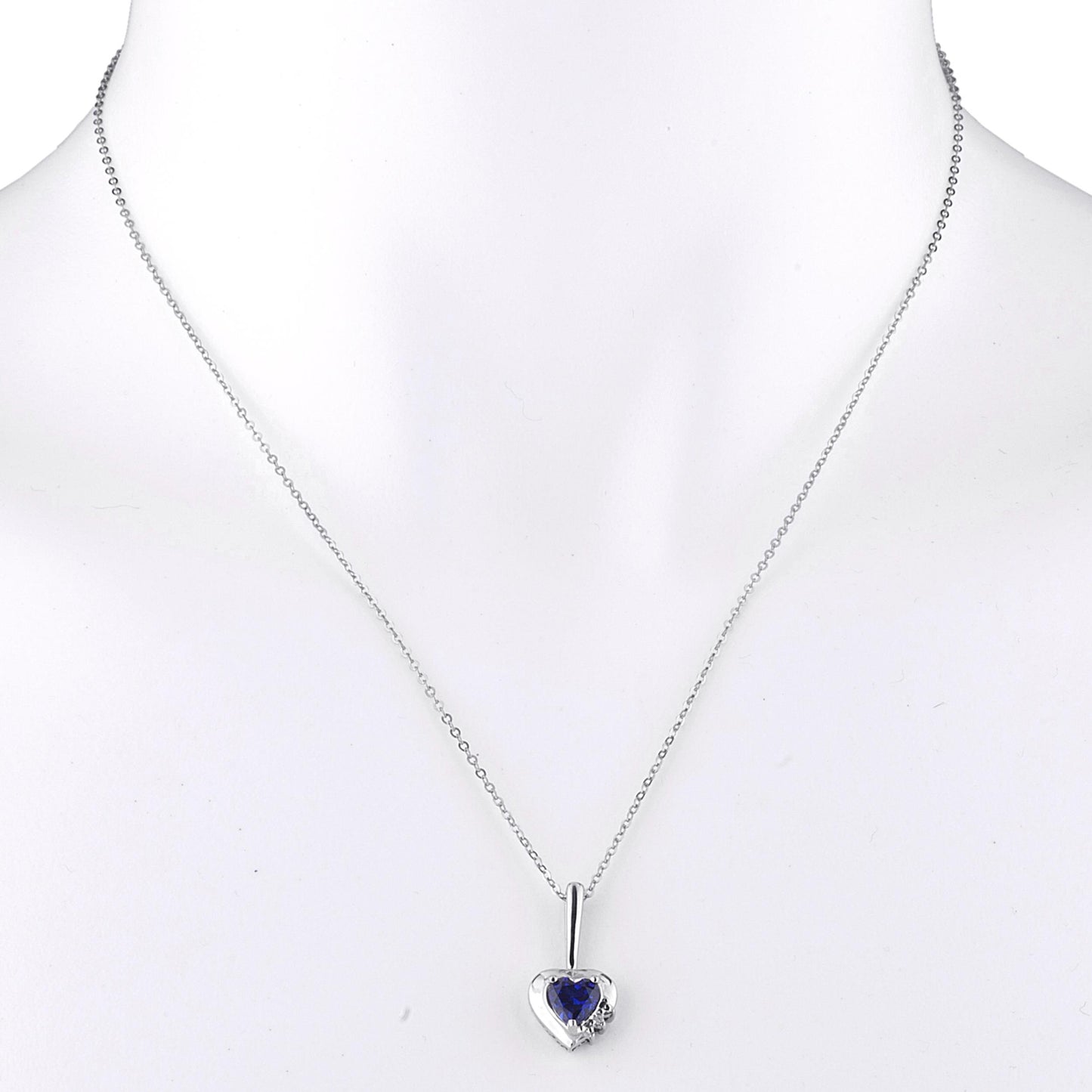 Blue Sapphire & Diamond Heart Pendant .925 Sterling Silver