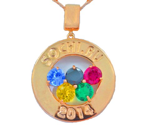 Sochi Olympics Medallion 2014 Gemstone Pendant 14Kt Yellow Gold Plated Over .925 Sterling Silver