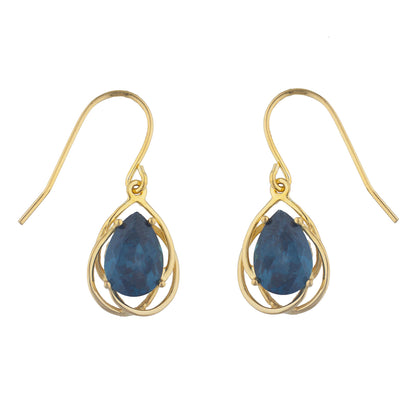 14Kt Yellow Gold Plated London Blue Topaz Pear Teardrop Design Dangle Earrings