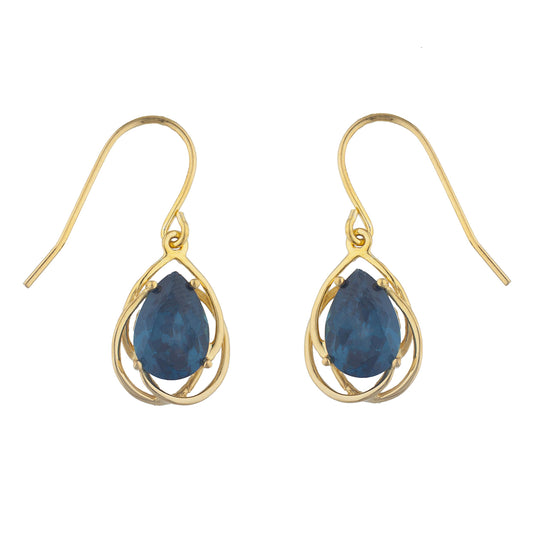 14Kt Yellow Gold Plated London Blue Topaz Pear Teardrop Design Dangle Earrings