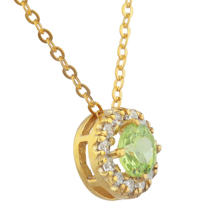 14Kt Gold 0.50 Ct Peridot Halo Design Pendant Necklace