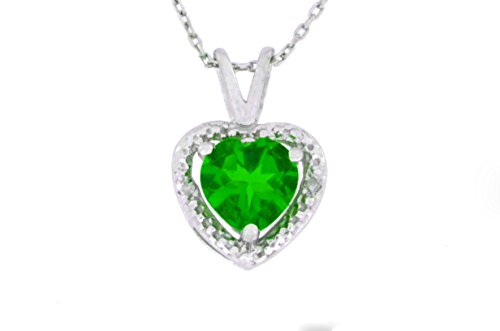 1 Ct Created Emerald & Diamond Heart Pendant .925 Sterling Silver Rhodium Finish