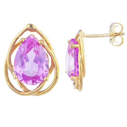 14Kt Gold 4 Ct Pink Sapphire Pear Teardrop Design Stud Earrings