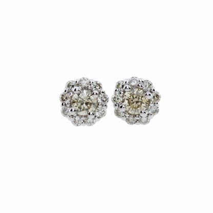 14Kt Gold 2.02 Ct Genuine Natural Diamond Halo Stud Earrings