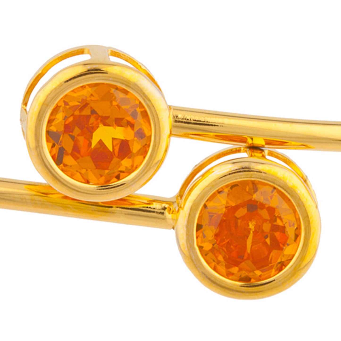 14Kt Yellow Gold Plated Orange Citrine Round Bezel Bangle Bracelet