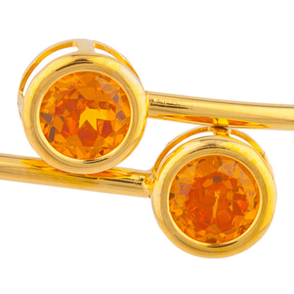 14Kt Yellow Gold Plated Orange Citrine Round Bezel Bangle Bracelet