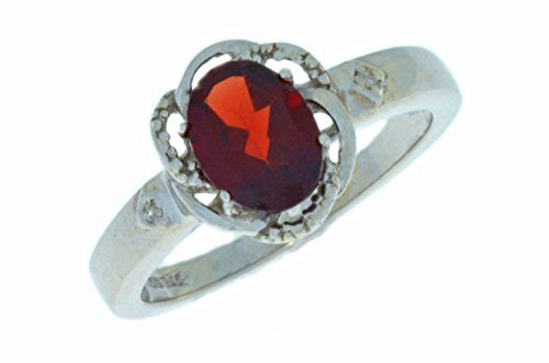 2 Ct Garnet & Diamond Oval Ring .925 Sterling Silver Rhodium Finish