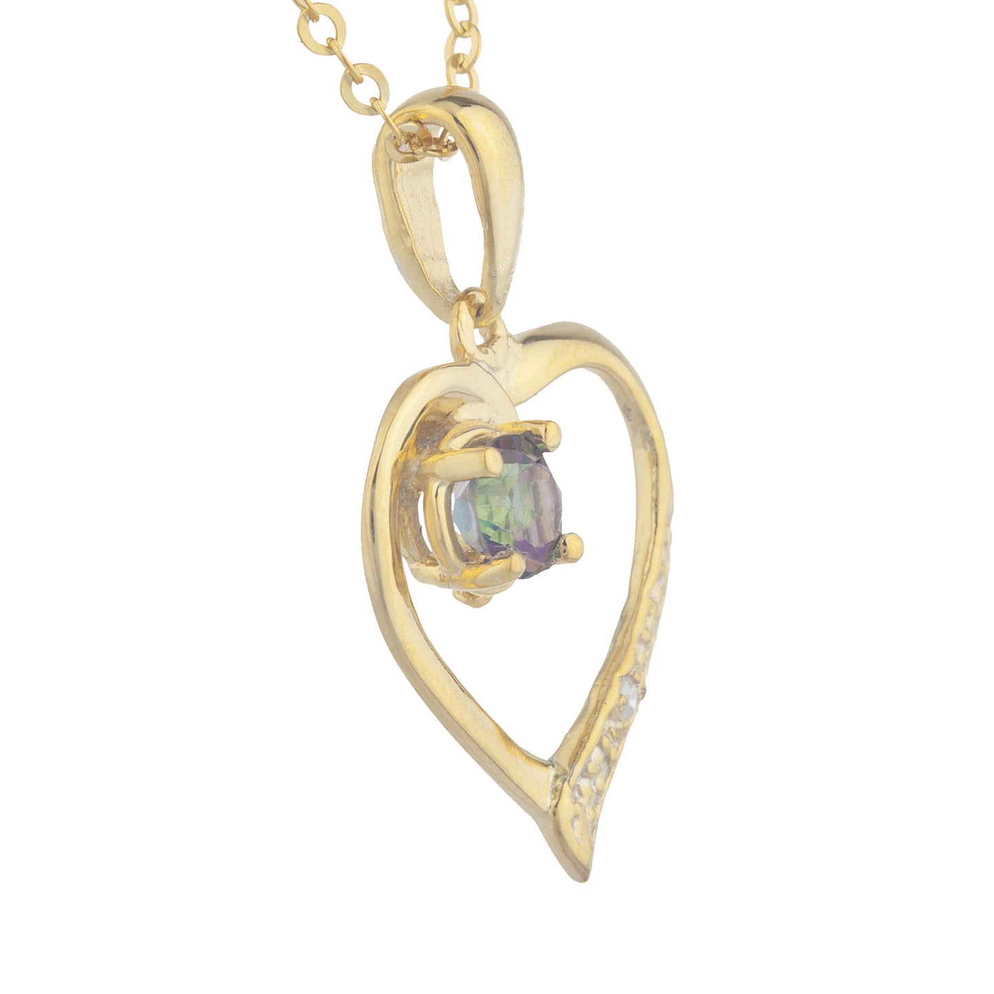 14Kt Yellow Gold Plated Natural Mystic Topaz & Diamond Heart Pendant