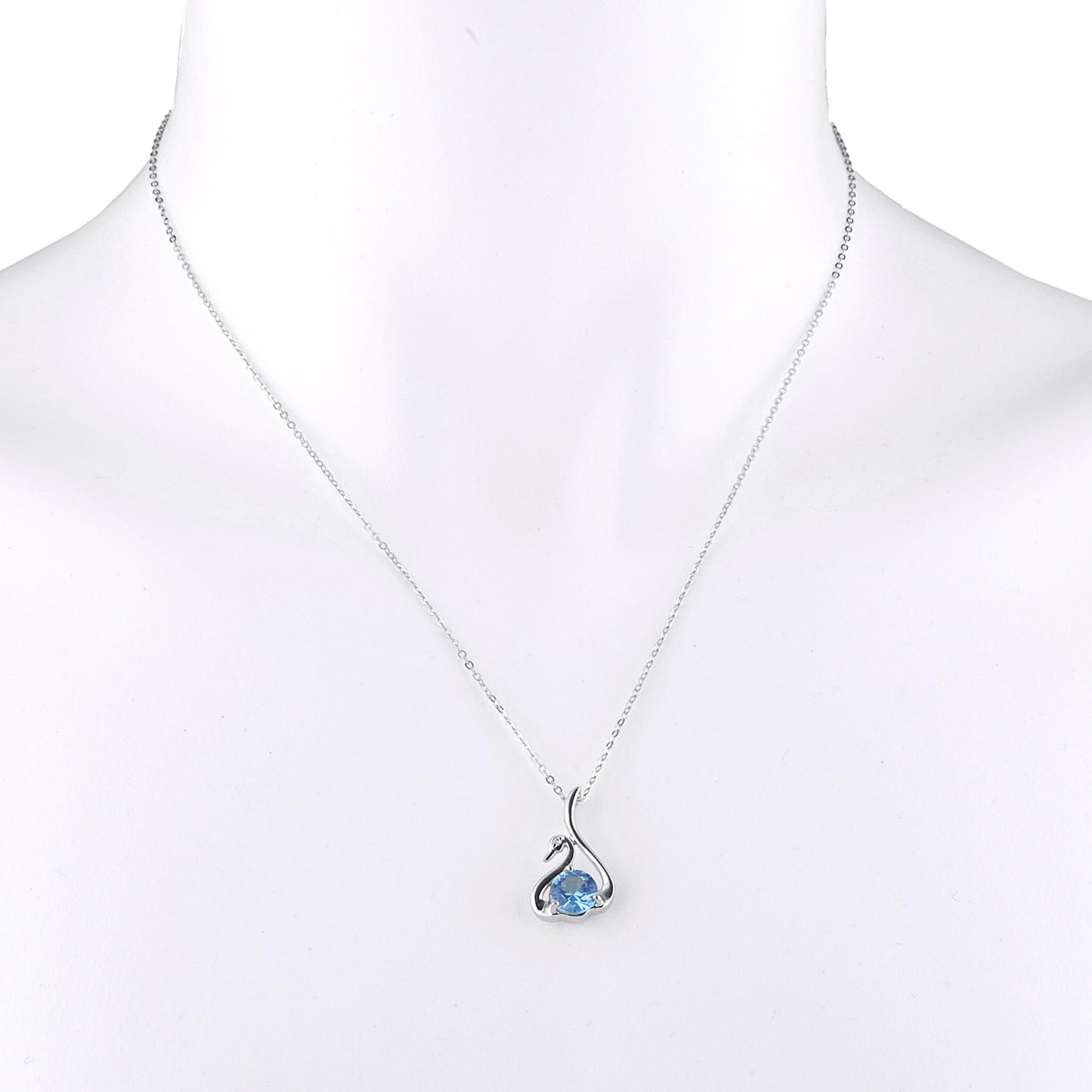 Blue Topaz & Diamond Swan Pendant .925 Sterling Silver