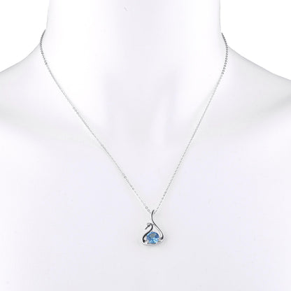 Blue Topaz & Diamond Swan Pendant .925 Sterling Silver