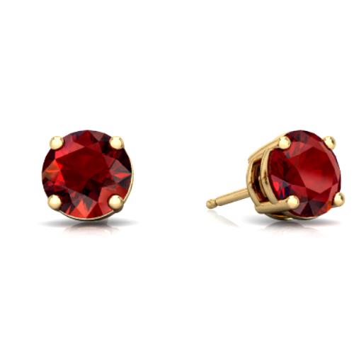 14Kt Yellow Gold Garnet Round Stud Earrings