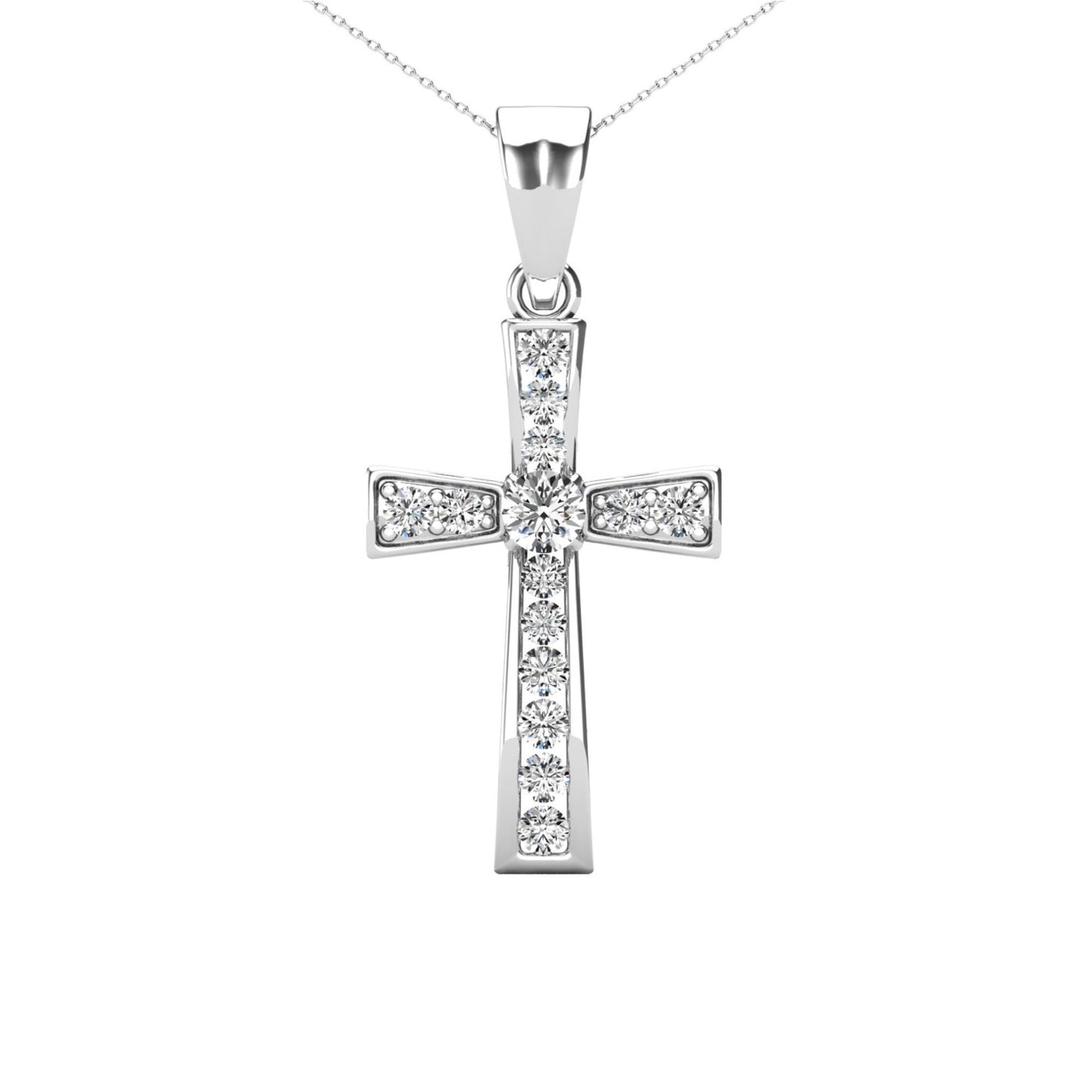 14Kt White Gold 0.22 Ct Genuine Natural Diamond Cross Pendant Necklace