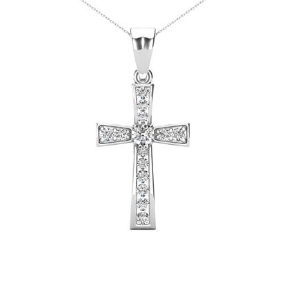 14Kt White Gold 0.22 Ct Genuine Natural Diamond Cross Pendant Necklace