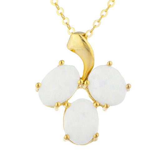 14Kt Yellow Gold Plated Genuine Opal Oval Design Pendant