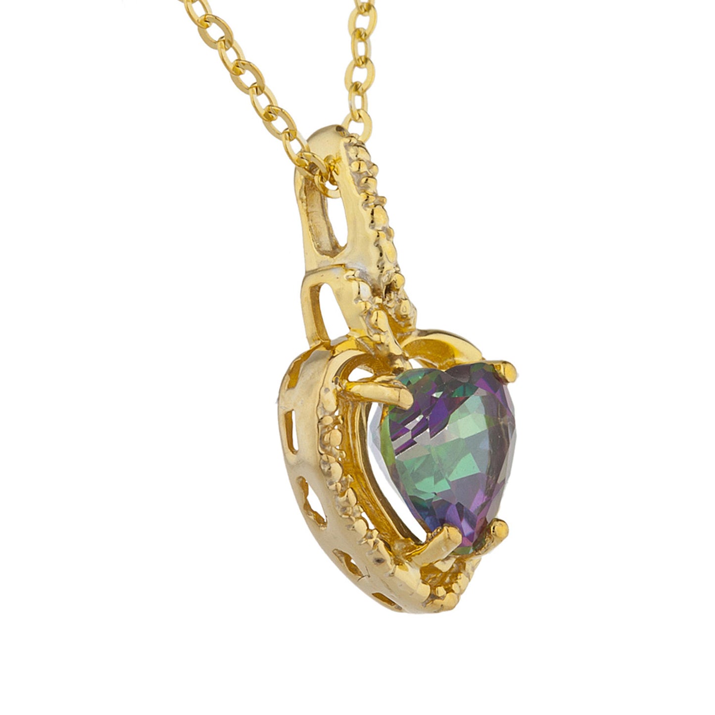 14Kt Yellow Gold Plated Natural Mystic Topaz Heart Design Pendant