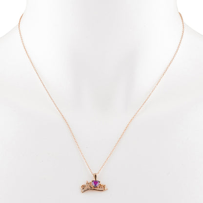 14Kt Gold Created Ruby & Diamond Heart Mom Pendant Necklace