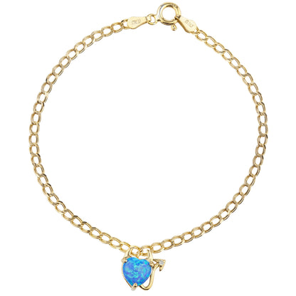 14Kt Yellow Gold Plated Blue Opal & Diamond Devil Heart Bracelet