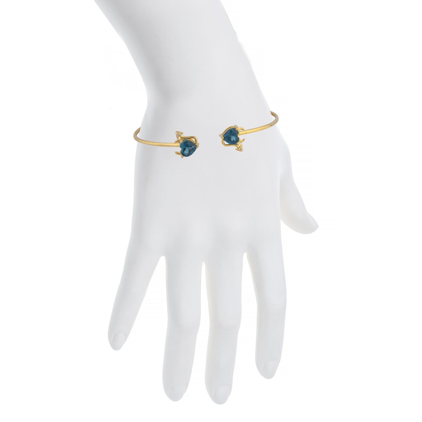 London Blue Topaz & Diamond Devil Heart Bangle Bracelet 14Kt Yellow Gold Rose Gold Silver