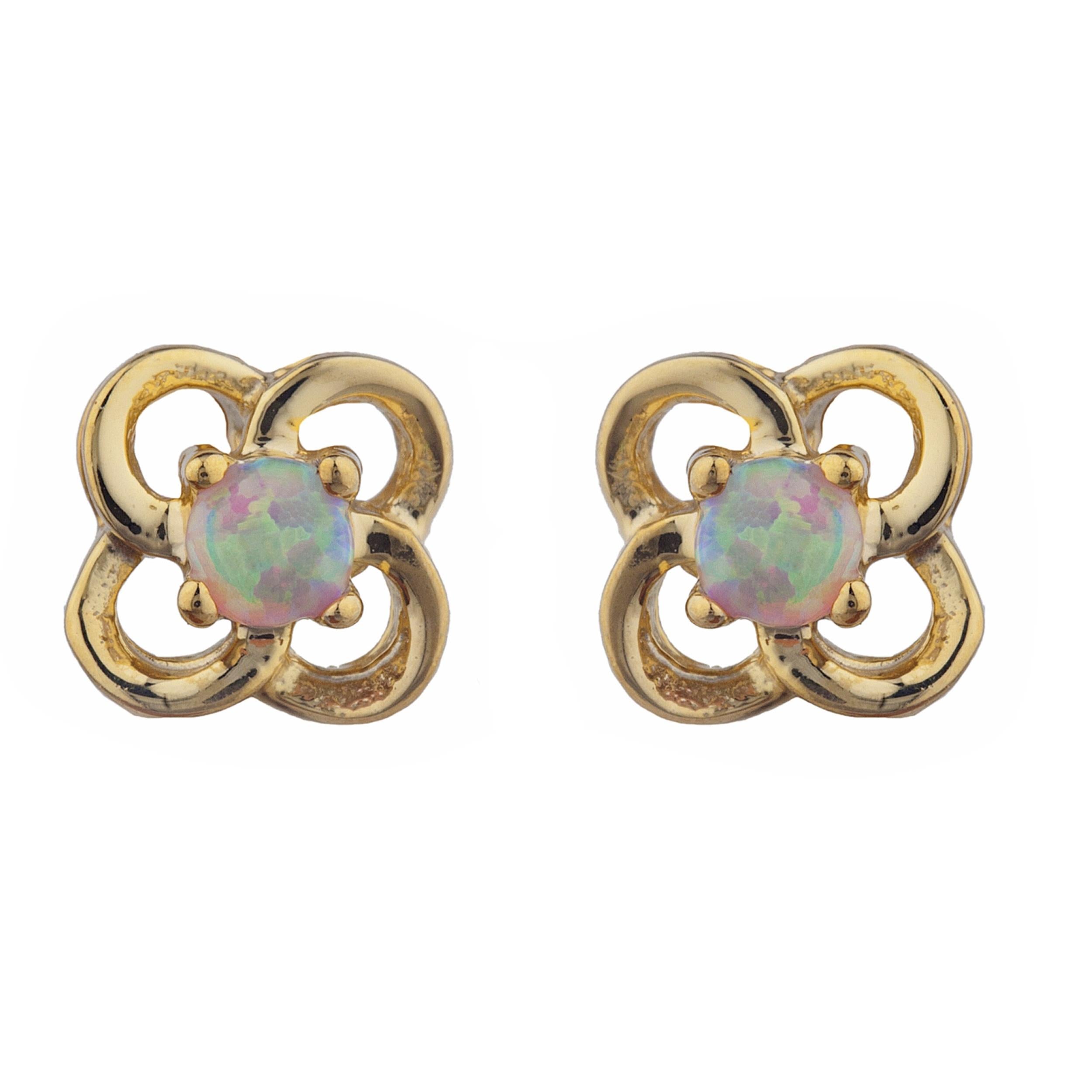 14Kt Gold Pink Opal Love Knot Stud Earrings