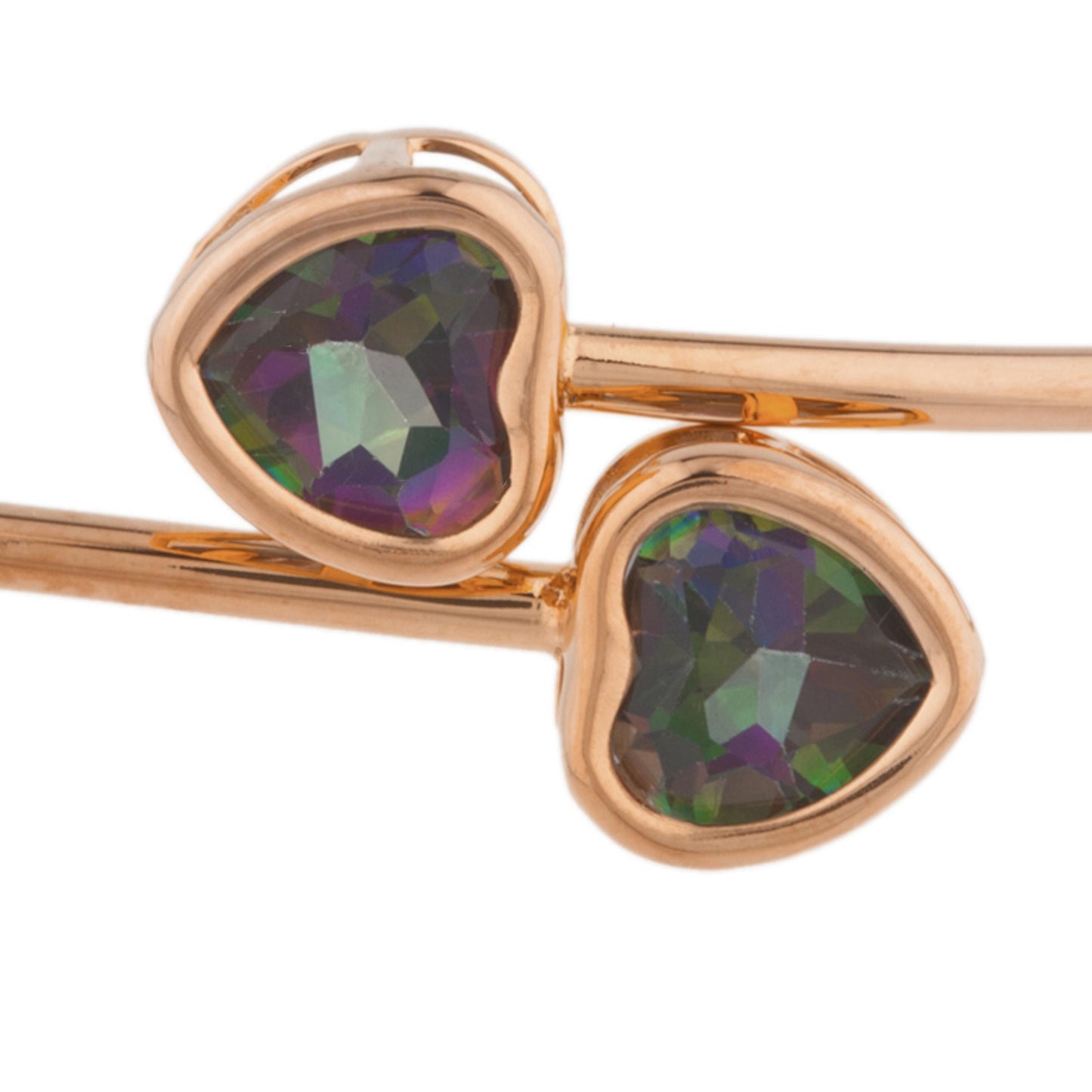 14Kt Rose Gold Plated Natural Mystic Topaz Heart Bezel Bangle Bracelet