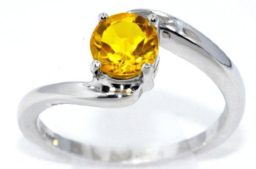 1 Ct Yellow Citrine Round Ring .925 Sterling Silver Rhodium Finish