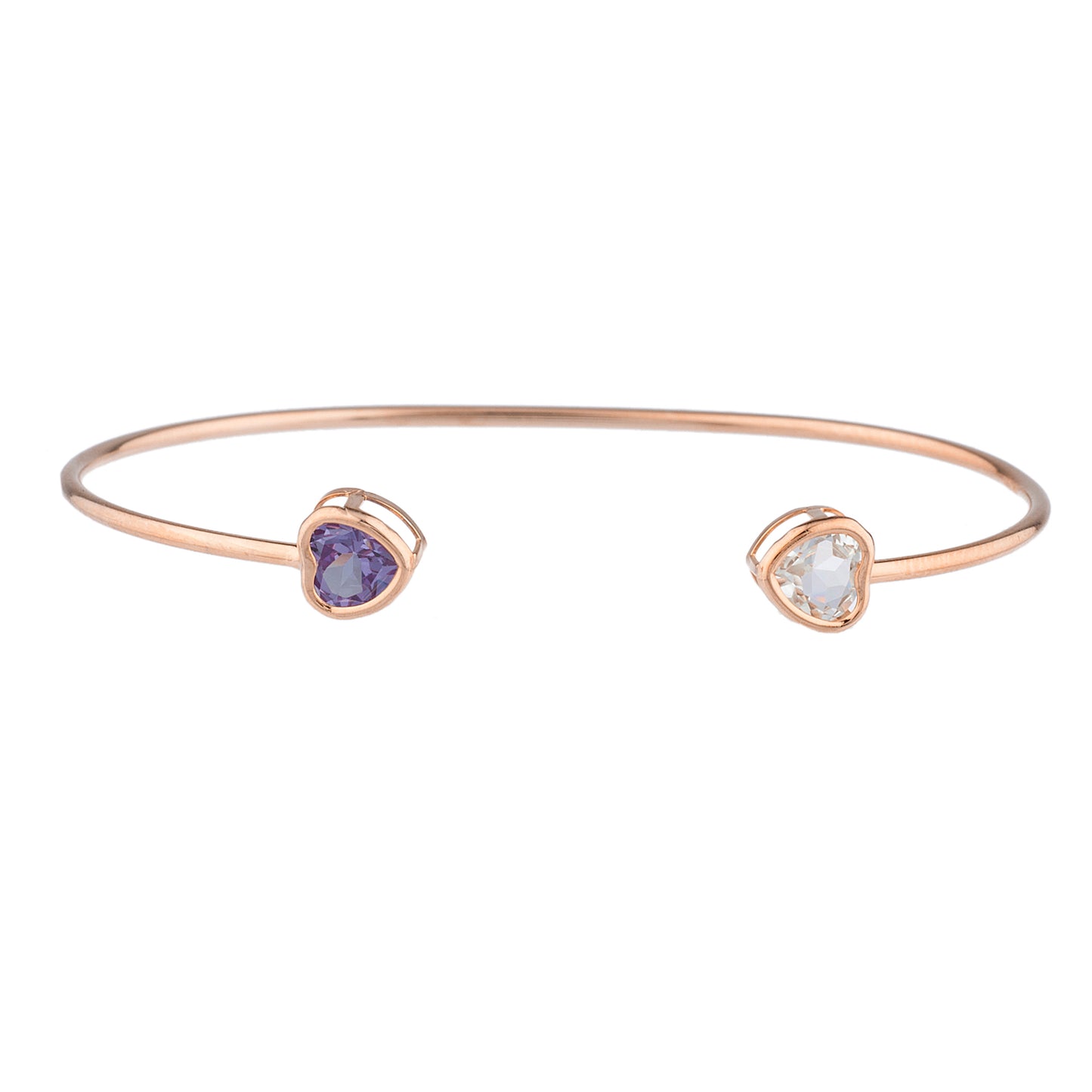 14Kt Gold Aquamarine & Alexandrite Heart Bezel Bangle Bracelet